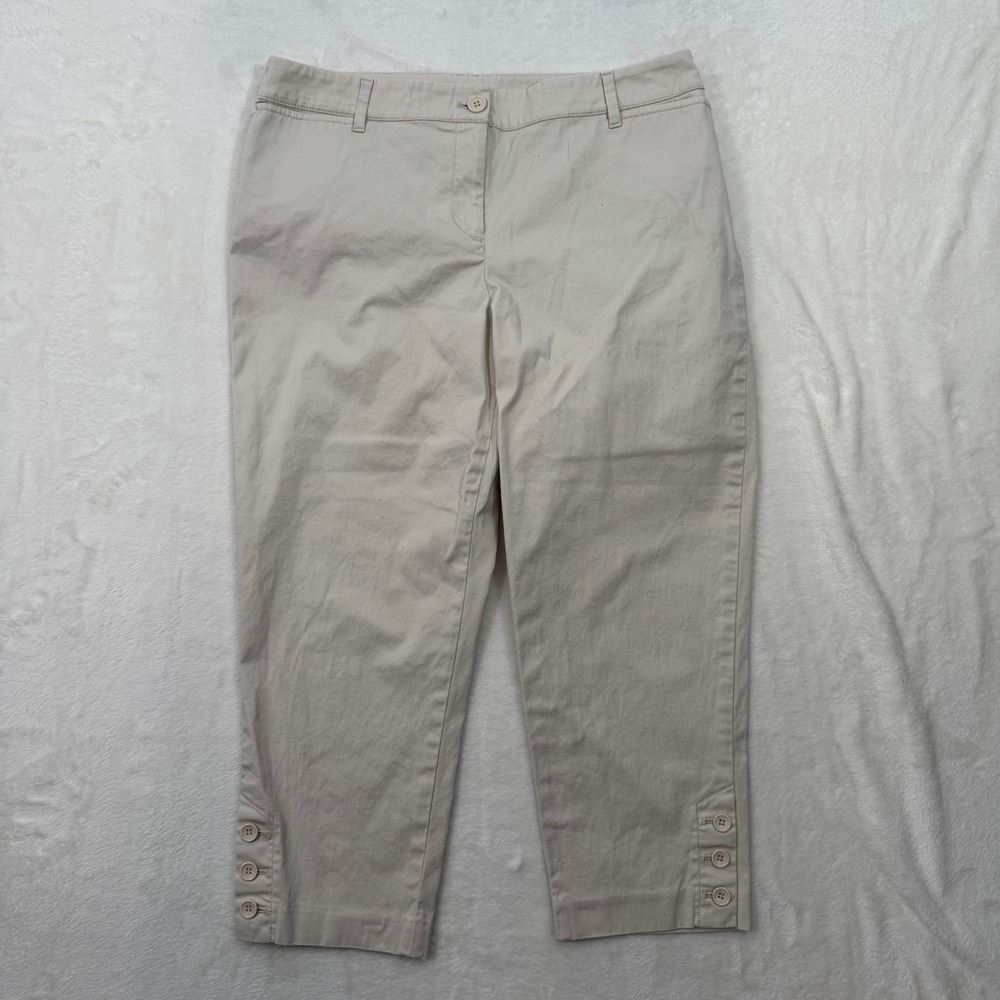 Talbots Pants Womens 10P Beige Perfect Crop Chino Button Hem Mid Rise‎ Straight